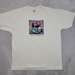 Vintage Alaska‎ Moose Shirt Mens XL White Anvil Graphic Tee Nature Wildlife 90s